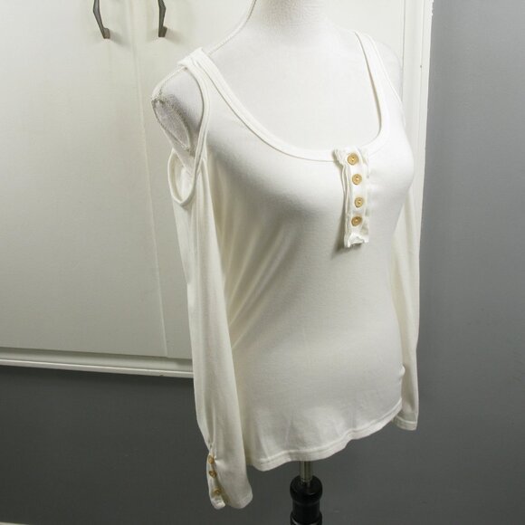 Sheilay White Cold Shoulder Long Sleeve Knit Top Size Large - Picture 3 of 6